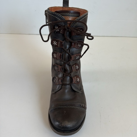 Pikolinos gray brown lace up side zip leather ankle boot stacked heel le mans - Picture 10 of 16